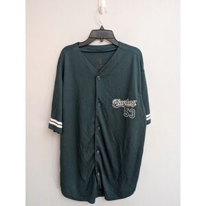 C5 Playboy Y2K‎ Men's Green & White Button Up Baseball 53 Jersey  Size L
